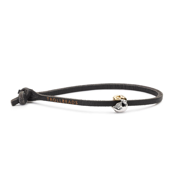 Dancing Dragons Silver/Gold on Black Leather Bracelet