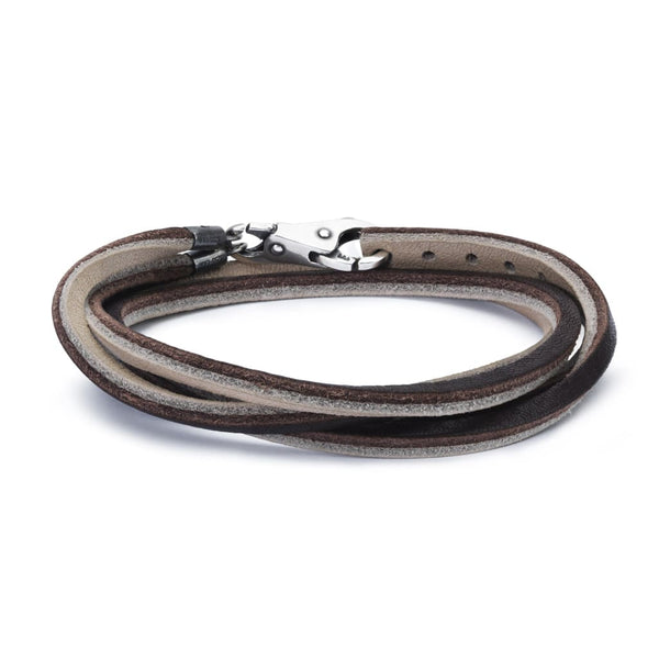 Leather Bracelet Brown/Light Grey with Sterling Silver Plain Clasp