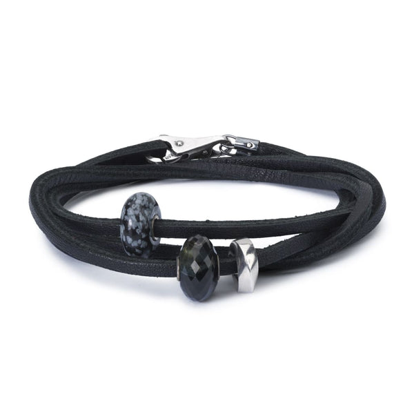 Leather Bracelet Black with Gemstones Sterling Silver Bead 