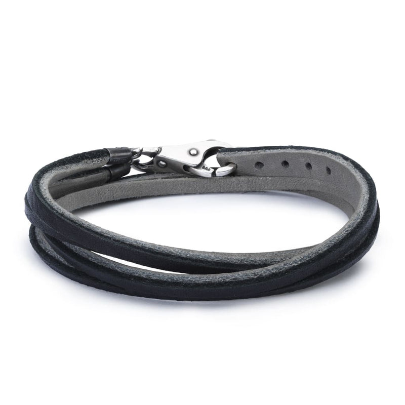 Leather Bracelet Black/Grey with Sterling Silver Plain Lock 