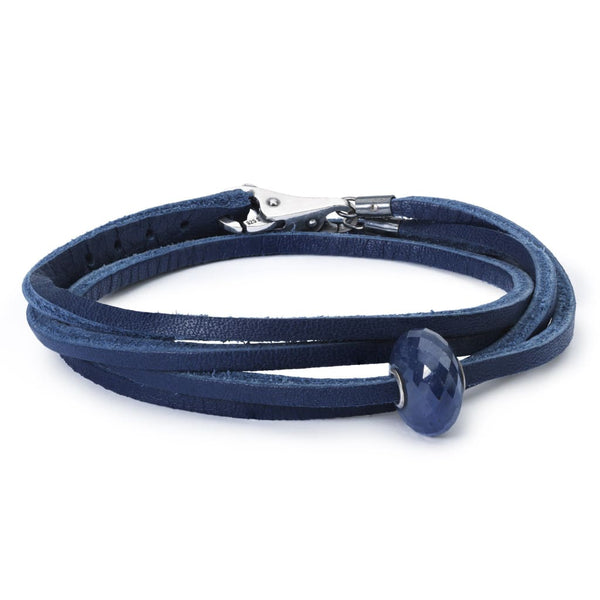 Leather Bracelet Blue with Sapphire Bead and Sterling Silver