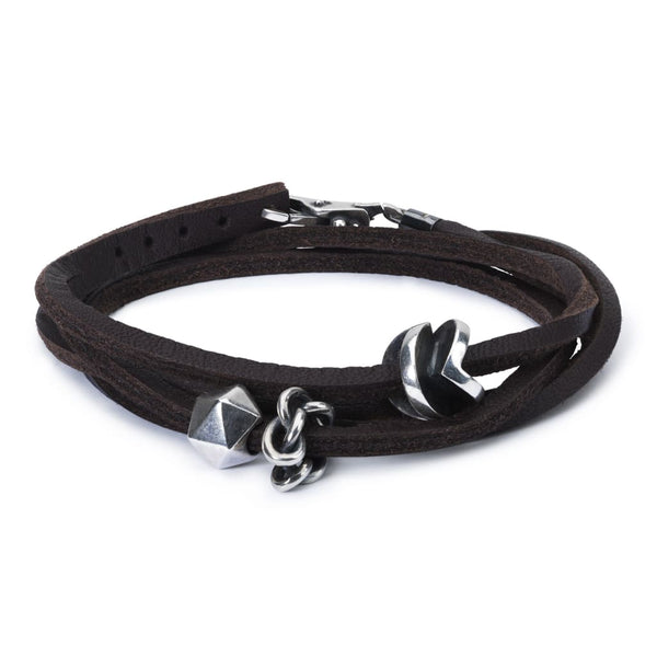 Leather Bracelet Brown with Sterling Silver Beads - BOM 