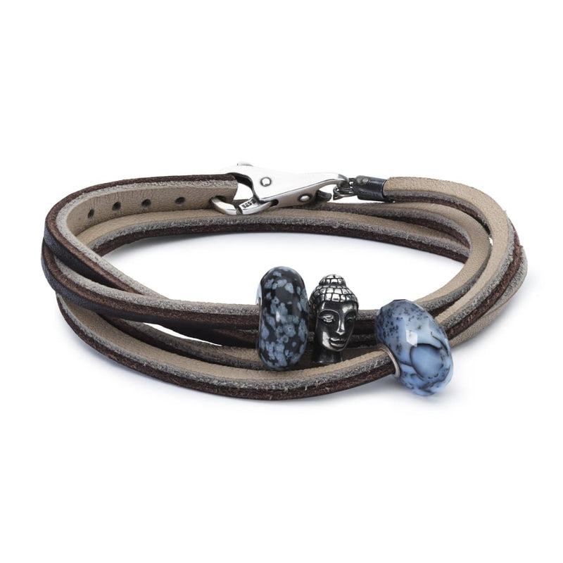Leather Bracelet Brown/Light Grey with Gemstones and 