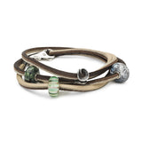 Leather Bracelet Brown/Light Grey with Gemstones Glass and 