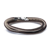 Leather Bracelet Brown/Light Grey with Sterling Silver Plain