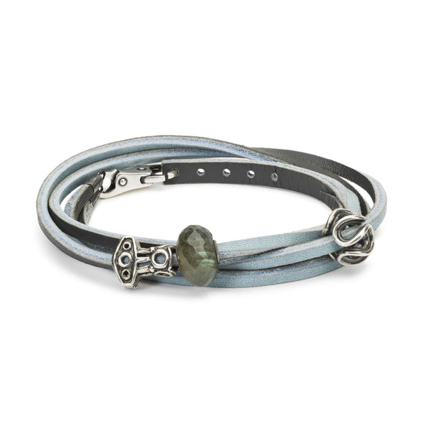 Leather Bracelet Light Blue/Dark Grey with Gemstones and 