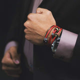 Leather Bracelet Red/Bordeaux with Gemstones Glass and 