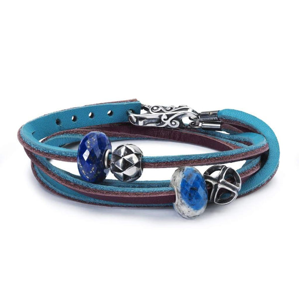 Leather Bracelet Turquoise/Plum with Gemstones and Sterling 